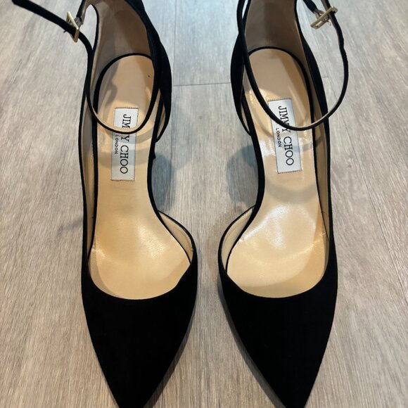 Jimmy Choo Ankle Strap Suede Heels (Black) - Picture 3 of 6
